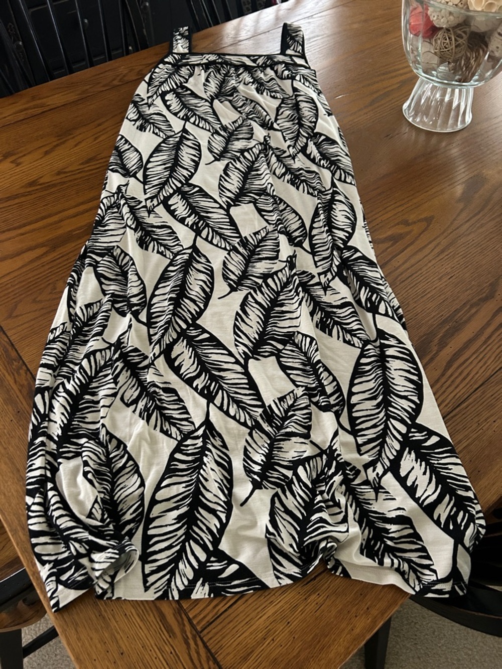 J. Jill Black & White Leaf-Print Maxi Dress/9
